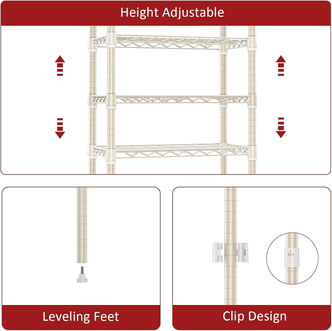 IZEUK 4 Tier Steel Storage Shelves, Heavy Duty Metal Shelf Wire Shelving Rack for Pantry, Kitchen, Living Room, or Bathroom Organization (11.8" D x 23.6" W x 47.5" H, 1000LBS, Light Tan)