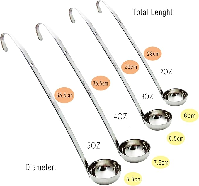 Markeny 4 Pieces Stainless Steel Soup Ladle Metal Handle Ladle with Pouring Rim,2oz/3oz/4oz/5oz Set Ladles for Cooking Soup Sauce