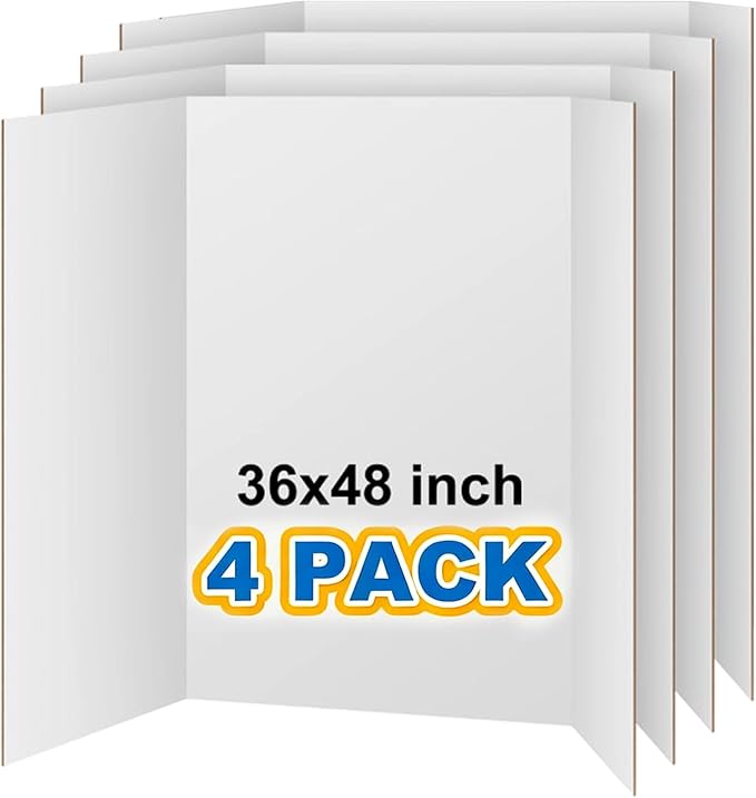 VinTS 4 PCS 36" x 48" Trifold Poster Board,White Display Tri-fold Cardboard | Large White Tri-fold Poster Board,Thick Corrugated Cardboard for School Projects,Science Fair,Graduation,Photo Exhibitions