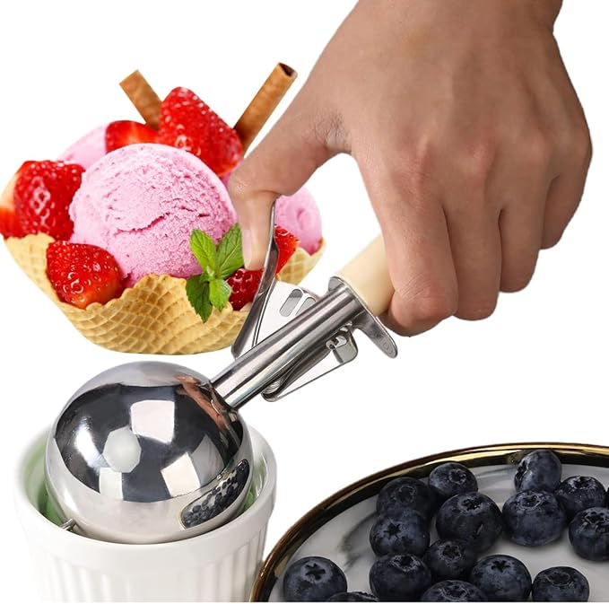 2Pack 3-3/4 OZ Ice Cream Portion Scoop with Trigger Release Food Disher with Ivory Handle #10 Food Portion Control Scoop Ice Cream Scooper Cookie Scooper for Baking