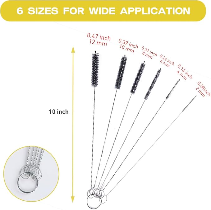 Brush Family Straw Cleaner Brush Set,6 Piece Long Drinking Straws Cleaning Brush Pipe Tube Tiny Brushes 10-inch,Black