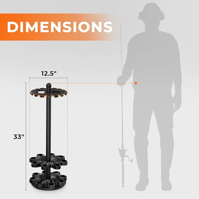 KastKing V16 Rotating Fishing Rod Holder for Garage, Floor Rack Holds Up to 16 Rods & Combos, Space-Saving Pole Organizer with Foam, Durable ABS, Fishing Gear Storage Gift for Men
