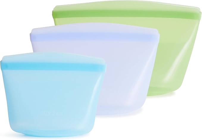 Stasher Silicone Reusable Storage Bags, 3-Pack, Reusable Freezer Bags, Microwave, Dishwasher, Oven Safe, Sous Vide, Premium Lunch Containers, Eco Friendly, Food Storage Bags, Snack Bags, Multicolor