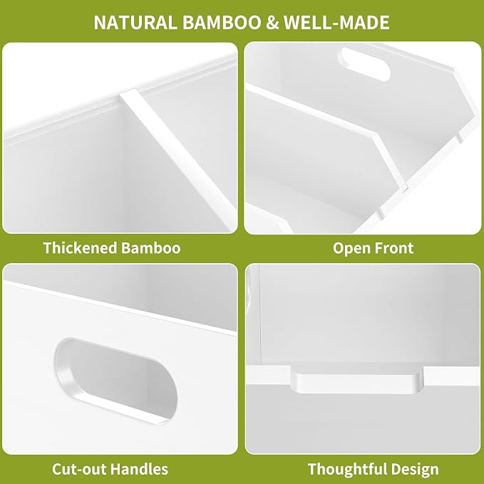 Bamboo Pantry Storage Bins, Potato and Onion Storage Bins for Countertop | Open Front Storage Bins, Large Capacity, Stackable Design, Cut-out Handles, FSC-certified Bamboo, No Assembly, White
