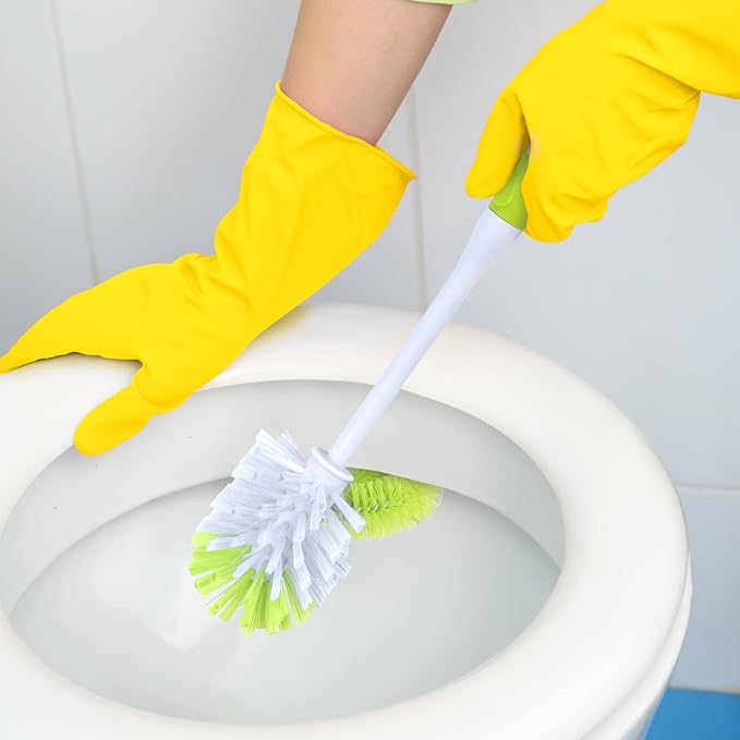 Pine-Sol Toilet Bowl Cleaner Brush with Holder | Heavy Duty Cleaning Wand with Under The Rim Scrubber, Non-Slip Handle, Storage Caddy | Bathroom Supplies, Yellow, Green