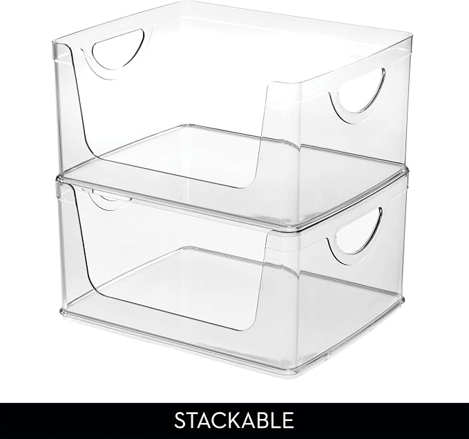 iDesign Stackable Open-Front Storage Bins with Handles, Set of 4, Clear | For Kitchen and Pantry