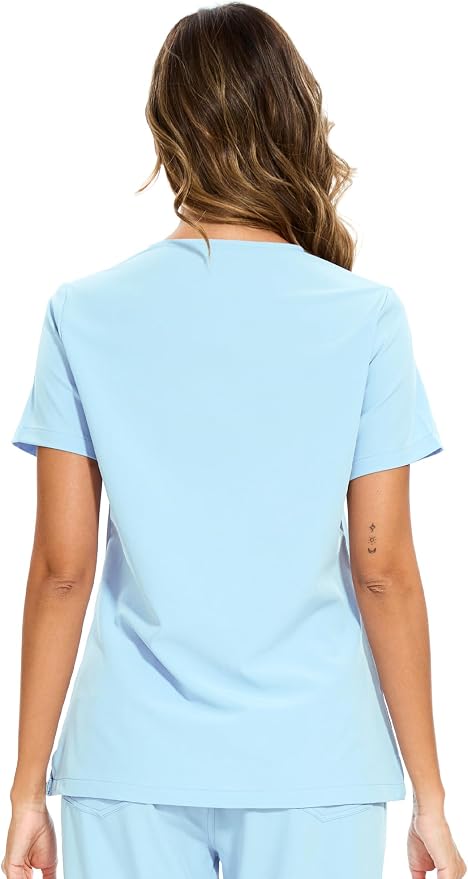 Scrubs Tops for Woman - Soft Stretch, V-Neck Tops | 3 Pockets, Side Split Design, Short Sleeve, Breathable & Lightweight Nursing Shirt, Easy-Care Fabric for All-Day Comfort
