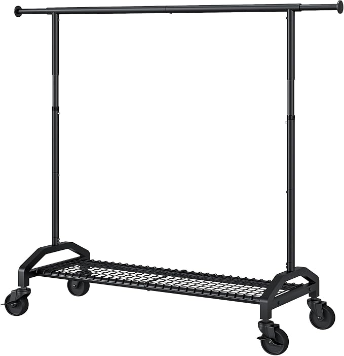 Wiracks Heavy Duty Clothes Rack for Hanging Clothes 350lbs Clothing Rack 3" industrial Wheels 51 to 71" W x 16.53" D x 65" to 71" H Adjustable Rolling Clothes Rack Coat Rack Garment Rack Black