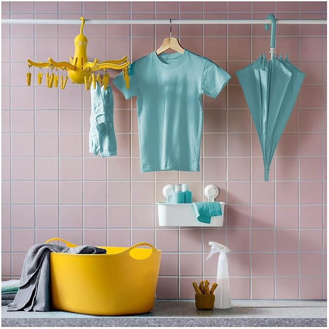 PRESSA Hanging Dryer 16 Clothes Clips Octopus Laundry Dryer Foldable Hanging Drying Rack 8 Claw Peg Hanger Space Saving Indoor Outdoor Clothes Airer (Yellow)