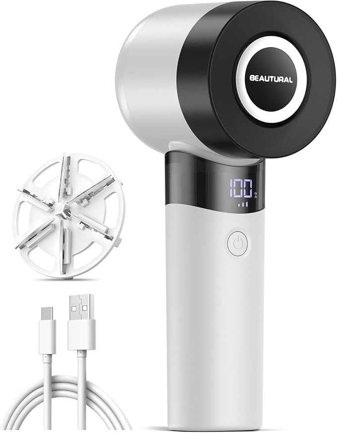BEAUTURAL Fabric Shaver and Lint Remover, Rechargeable Sweater Defuzzer | LED Display, 3-Speed Settings, 6 Leaf Blades, Portable Pilling Remover for Clothes, Furniture, Blankets