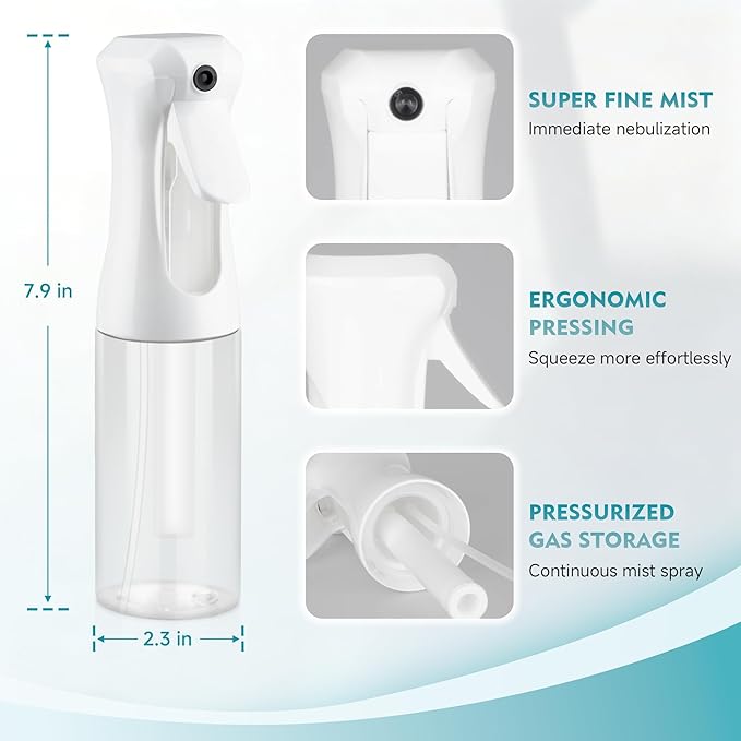 Continuous Spray Bottle, 6.8 OZ Hair Spray Bottles, Ultra-Fine Mister Spray Bottle for Hairstyling, Cleaning, Plants, Pets, Salons, and More (1 Pack)
