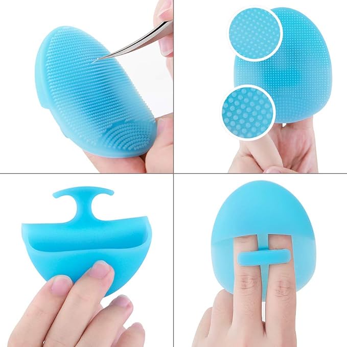 Super Soft Silicone Face Cleanser and Massager Brush Manual Facial Brush | INNERNEED Short Bristles Exfoliating Cleansing Handheld Mat Scrubber for Sensitive, Delicate, Dry Skin (Pack of 4)