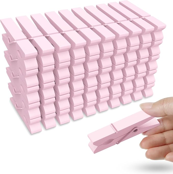 50PCS Colored Wooden Clothespins, 2.9inch Pink Clothes Pins for Clip Pictures Photos Decorative, Small Colorful Wood Decoration Closepins Clips | Colorful Close Pins Wood for Photos Classroom School Decoration Craft Cheer, Pink