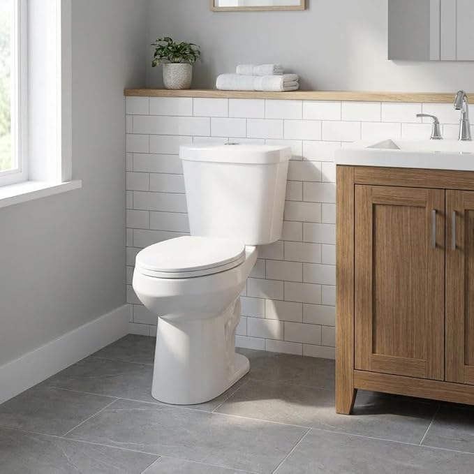 Two-Piece Toilet, 21" Comfort Height Elongated Bowl with 1.1/1.6 GPF Dual Flush, ADA Compliant, 12" Rough-In, Senior-Friendly Bathroom Solution in White