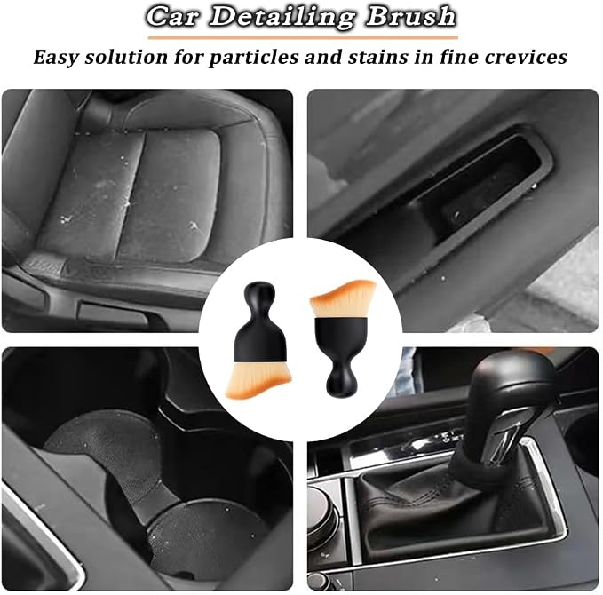 4 Pcs Car Detailing Brush, Car Wash Brush, Car Interior Cleaning Brush Ideal for Interior, Exterior, Dashboard, AC Vents, Leather & Engines, Soft Bristles (Yellow)