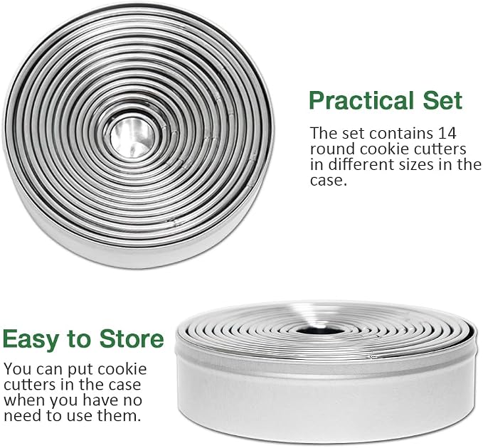 14 PCS Circle Cookie Cutters, Stainless Steel Biscuit Cutter Set(Silvery)