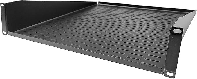 AxcessAbles 2U Vented Rack Shelf - 2 Pack | Rack Trays for 19 Inch Equipment Rack Cabinets | 18" Deep Rackmount Shelf with Lips | 50lb Capacity (2-Pack)