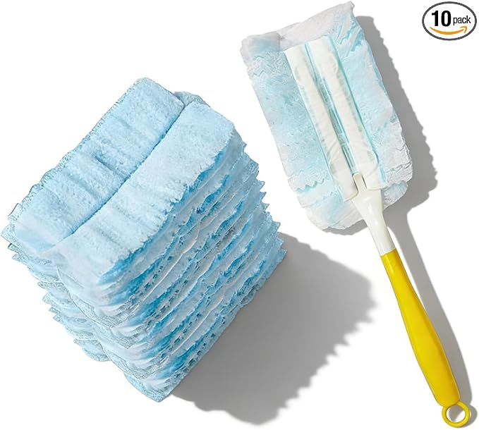 Car Duster Refills, Microfiber Electrostatic Dust Removal Tool Replacement Head with Handle, Heavy Duty Auto Interior Cleaning Supplies for Electronic, Furniture, Ceiling, Blinds (10PCS)