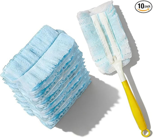Car Duster Refills, Microfiber Electrostatic Dust Removal Tool Replacement Head with Handle, Heavy Duty Auto Interior Cleaning Supplies for Electronic, Furniture, Ceiling, Blinds (10PCS)
