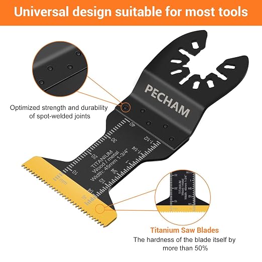 50PCS Titanium Oscillating Tool Blades, Universal Oscillating Multitool Blades Metal Cutting Quick Release for Hard Material Metal Nails Wood Plastic Fit Dewalt Rockwell Milwaukee Makita Bosch