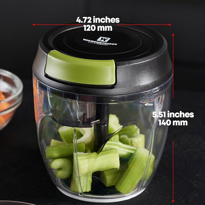 WAGENSTEIGER String Vegetable Chopper 4-Cup (900ml/30.43 oz) Hand Pull Garlic Mincer Manual Food Processor for Vegetables Fruits Meat Nuts BPA-Free Material, Easy Clean Compact for Kitchen RV Camping
