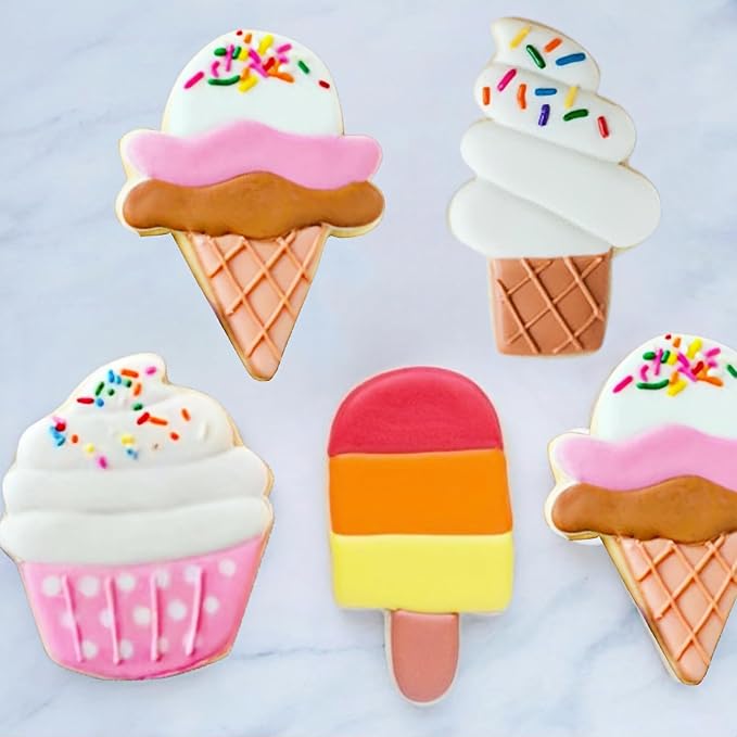 JOB JOL Summer Cookie Cutters 4 PCS, 3'' to 4'', Ice Cream, Popsicle, Cupcake