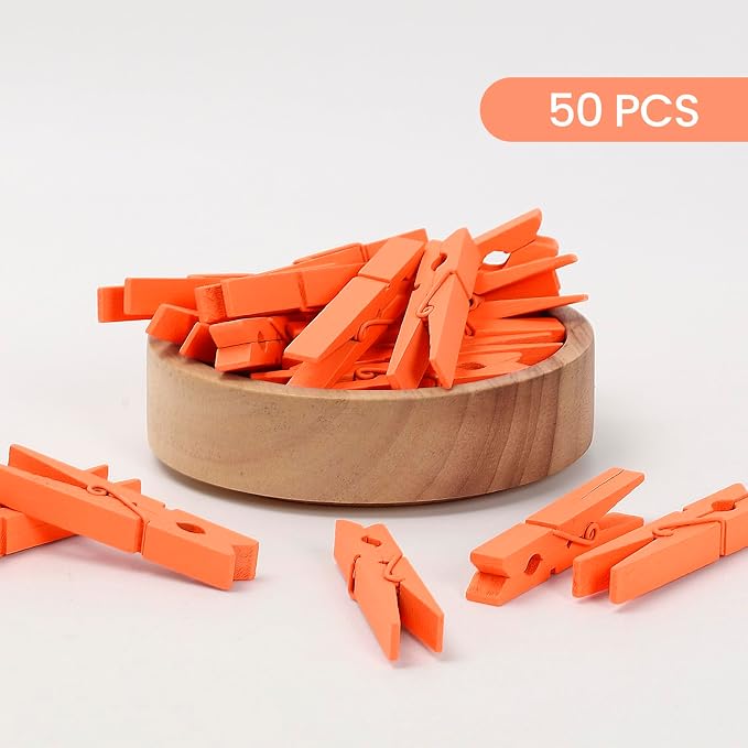 50PCS Colored Wooden Clothespins 2.9 Inch Color Clothes Pins for Pictures | Colorful Close Pins Wood for Photos Classroom School Decoration Craft Cheer, Orange
