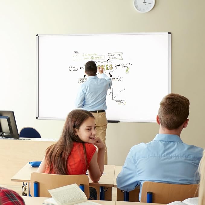 VIZ-PRO Dry Erase Board, 60" x 40" Large Magnetic Whiteboard for Wall | Silver Aluminum Frame, with Marker Tray, for School Office and Home