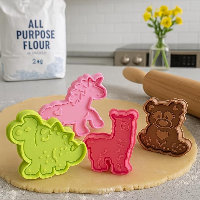 Mrs. Anderson's Baking Animal Cookie Cutters, Set of 4, Spring-Action Embossing Cutters For Cookies, Fondant, And Pastry Dough