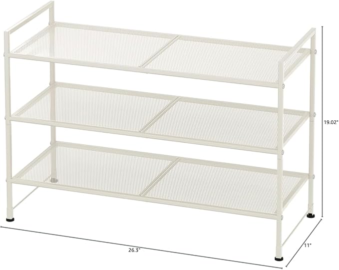 Simple Houseware 3-Tier Stackable Mesh Shoe Rack, White | 9 Pairs of Shoes Storage Organizer for Closet, Entryway, Garage & Corridor