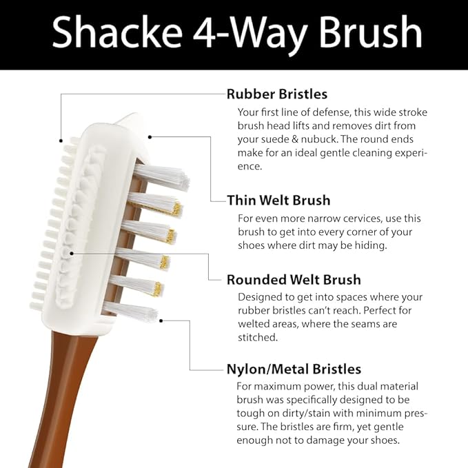 Suede Brush & Nubuck Cleaner – 4-Way Suede Cleaning Brush for Shoes | Suede Shoe Brush & Suede Cleaner — Rubber Bristles, Welts, Nylon/Brass Lift Dirt from Shoes, Boots, Bags & Purses