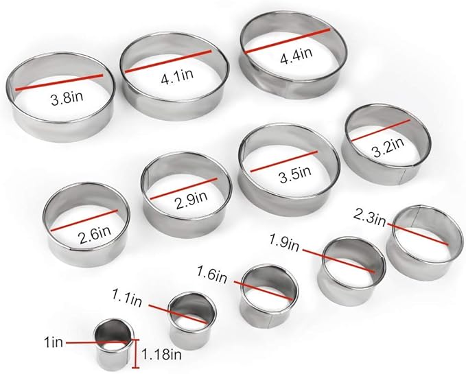 12 Pieces Round Cookie Biscuit Cutter Set,Graduated Circle Pastry Cutters,18/8 Stainless Steel Cookie Cutters and Donut Cutter Ring Molds