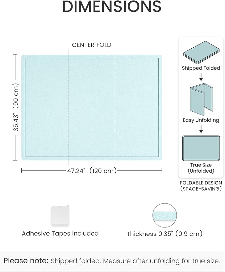 Fluxynara 47.2" x 35.4" Large Bulletin Board, Aqua Blue | Cork Board Alternative with 24 Removable Adhesive Tabs, Foldable Felt Pin Board for Home, Office, Classroom & Dorm