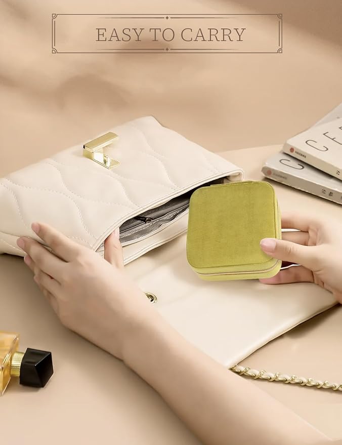 MFXIP Plush Velvet Travel Jewelry Case Small Jewelry Box Jewelry Organizer Storage Case Portable Jewelry Travel Case for Girls Womens Earring, Necklace, Rings,Bracelets with Mirror