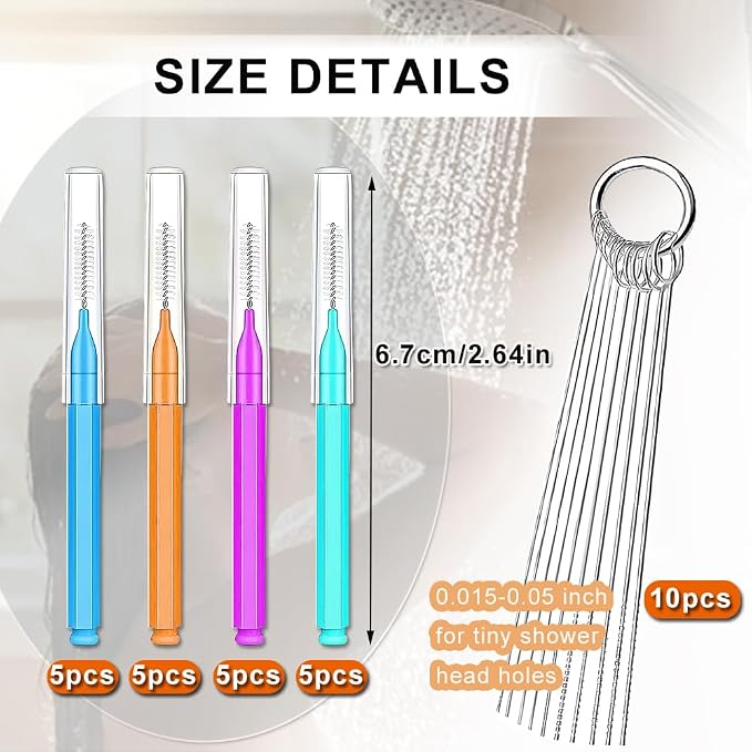 Shower Head Cleaner Tool, Multi-Size Shower Head Cleaning Brush & Shower Head Cleaner Picks for Unclogging Small Nozzles & Crevices Shower Cleaning Tools for Bathroom & Kitchen (30pcs Set)
