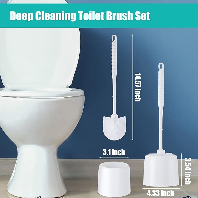 Roshtia 6 Sets Toilet Brush and Holder Set for Bathroom Cleaning Toilet Bowl Brush Scrubber with Caddy for Cleaning, 14.57 Height(White)