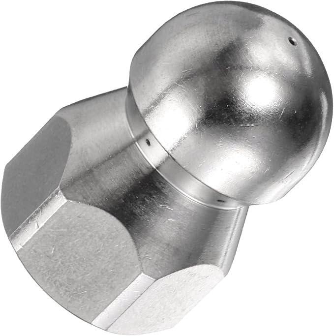 HARFINGTON Pressure Washer Sewer Nozzle 3/8" NPT Orifice 5000 PSI Stainless Steel Drain Blaster Rotating Button Nose Fixed Cleaning Water Hose Jet for Drain Cleaning Hose