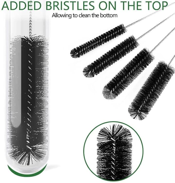 CiaraQ Bottle Cleaning Brushes, 9.8 Inch Nylon Tube Brush Set | Black Cleaner for Narrow Neck Bottles Cups with Hook, Set of 10pcs