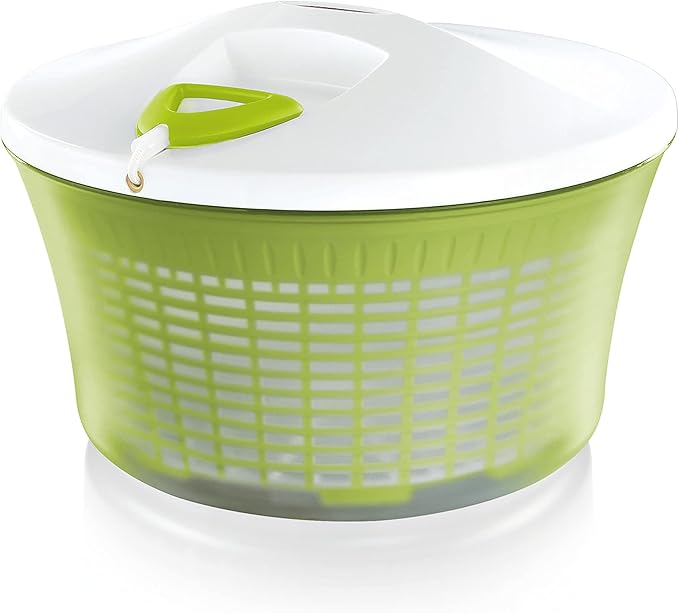 Leifheit Comfortline Signature Salad Spinner – Ergonomic Left/Right-Handed Spin, Non-Slip Base, Fast Gentle Drying, Multi-Use Bowl for Serving, Durable Hygienic White Plastic Design