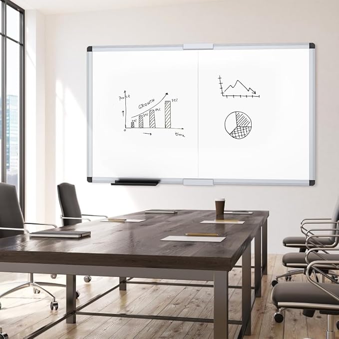 VIZ-PRO Large Magnetic Dry Erase Whiteboard, 72 x 40 Inches, Foldable | Silver Aluminum Frame, Wall-Mounted White Board with Marker Tray for School Office and Home