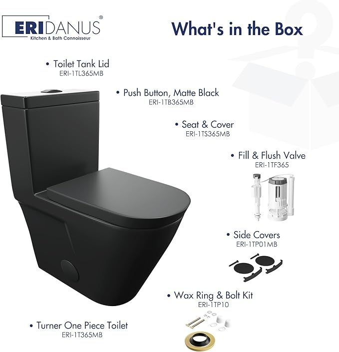Eridanus One Piece Toilet with Comfort Chair Seat ADA Height 17.3", Powerful Dual Flush Modern Toilet, 1.1/1.6 GPF, 12" Rough-In, Elongated Toilet with Soft Closing Seat, Matte Black
