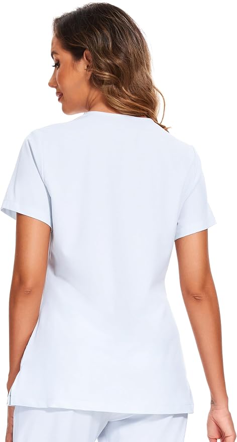 Scrubs Tops for Woman - Soft Stretch, V-Neck Tops | 3 Pockets, Side Split Design, Short Sleeve, Breathable & Lightweight Nursing Shirt, Easy-Care Fabric for All-Day Comfort