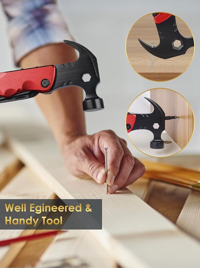 Gifts for Men Christmas Stocking Stuffers for Him Hammer Multi Tool 13 in 1 | Men Gifts Holiday Presents Hammer Multitool White Elephant Secret Santa Dad Husband Camping Accessories Survival Tool Kit