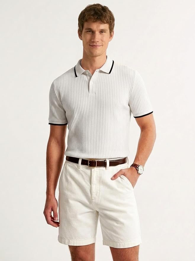 Comdecevis Men's Regular Fit Short Sleeve Knit Polo Shirts | Business casual, lightweight, breathable, stretch textured fabric, moisture wicking, easy care