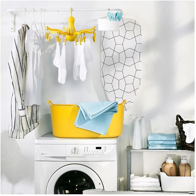 PRESSA Hanging Dryer 16 Clothes Clips Octopus Laundry Dryer Foldable Hanging Drying Rack 8 Claw Peg Hanger Space Saving Indoor Outdoor Clothes Airer (Yellow)