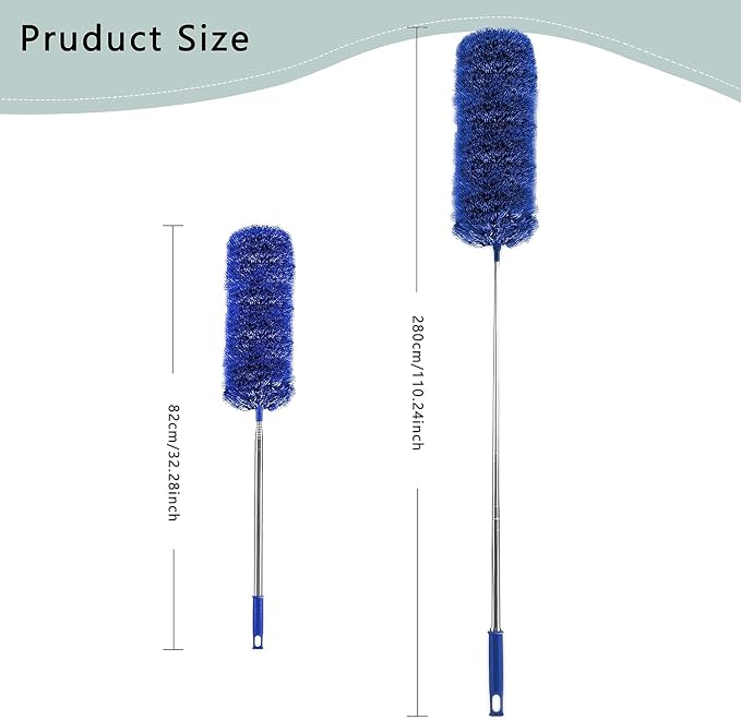 Dusters for Cleaning High Ceiling Fan, Microfiber Feather Duster with 30'' to 100'' Telescoping Extension Pole, Long Extendable Duster for Home Car Furniture Cobweb - Blue