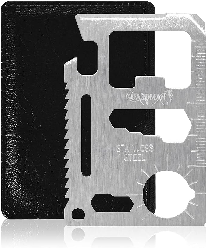 GUARDMAN 11-in-1 Survival Credit Card Multitool – Fathers Day Stocking Stuffer Christmas Gift - Multipurpose Tactical Wallet Tool With Bottle Opener, Survival Knife For Men Birthday Dad