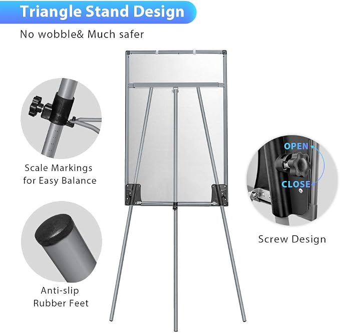 Maxtek Easel Whiteboard 36 x 24, Stand Tripod with Height Adjustable, Gray | 3' x 2' Magnetic Dry Erase Surface, Flipchart Stand, Portable Tripod Easel for Office, Teaching, Home and Classroom