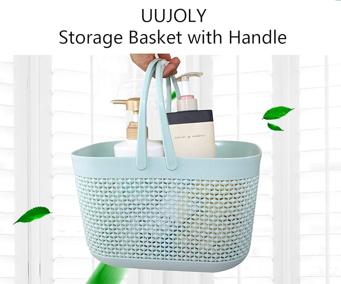 Plastic Protable Shower Caddy Basket, Storage Organizer with Handle, Blue | Bottom Drain Holes, Keep Dry, Sturdy and Durable, Easy to Carry for Bathroom, Kitchen, Dorm Room, RV, College