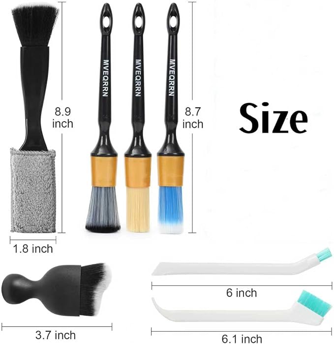 MVEQRRN 7PCS Car Detailing Brush Set,Boars Hair Detail Brush Kit(Gold) | Ultra Soft No Scratch, Car Dust Brush,Car Detailing Brushes Kit, Detail Brushes Car Detailing for Interior Exterior